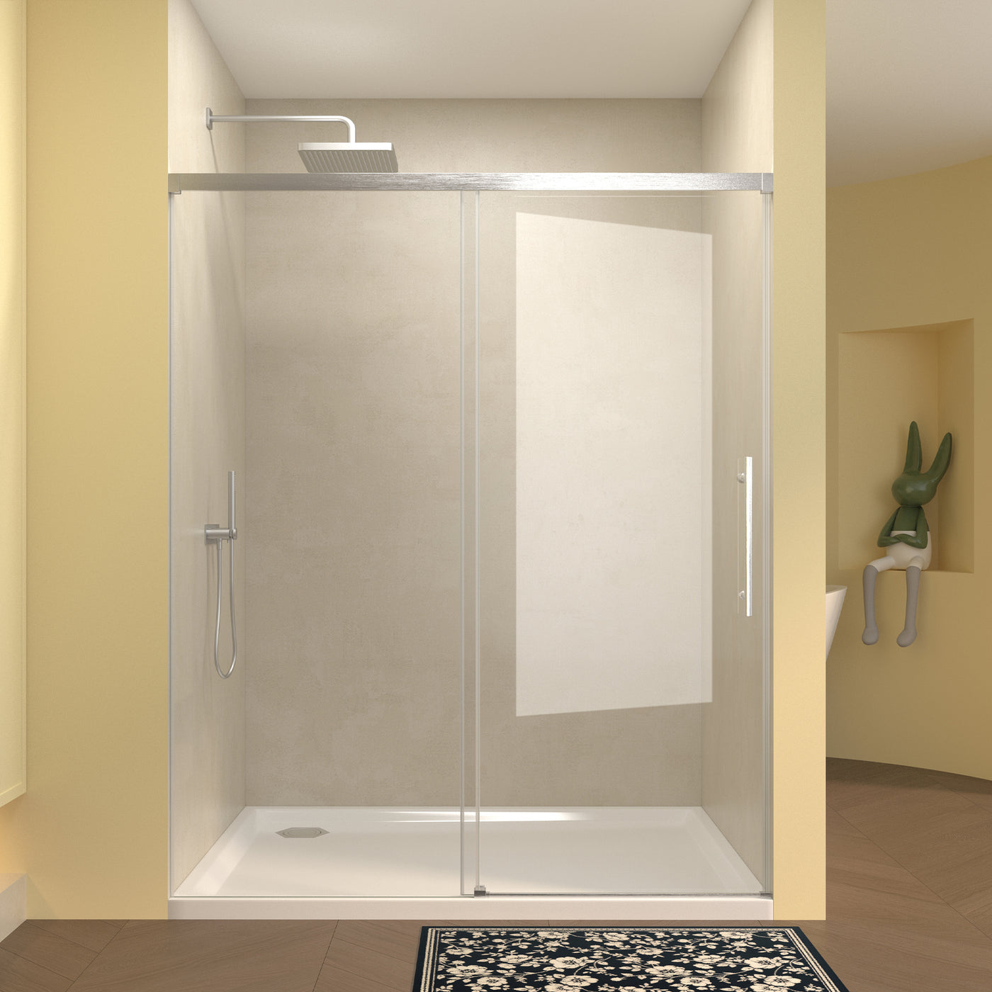 60" x 72" Frameless Sliding Shower Door Clear Tempered Glass