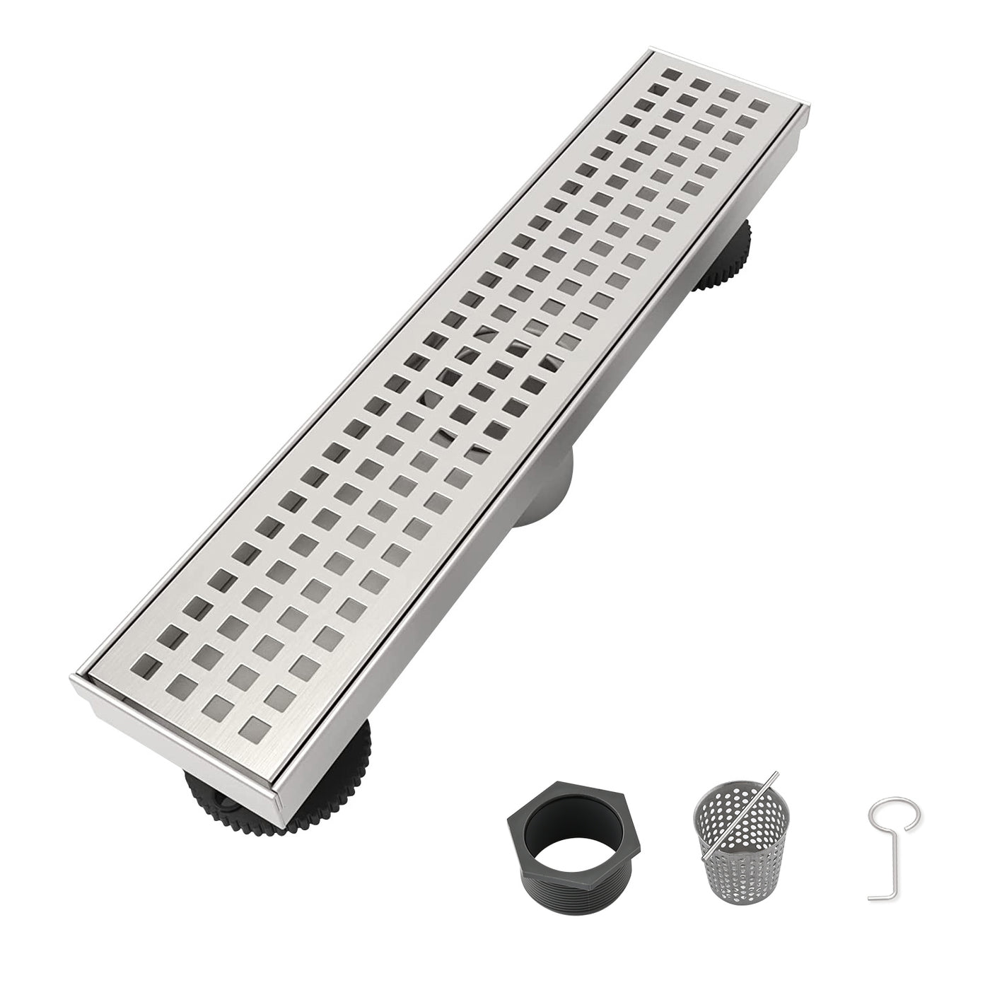 12" Linear Shower Drain 304 Stainless Steel Quadrato Grate