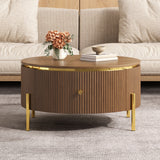 Modern Round Coffee Table with Storage Drawers, Brown, 31.5