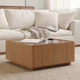 Square Engineered Wood Coffee Table with Storage Natural Walnut