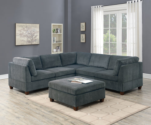 Grey Chenille Modular Sectional Couch 6-Piece Set