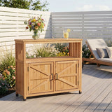 Wooden Patio Bar Table Set with Storage Light Brown
