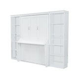 White Full Size Murphy Bed with Desk and Bookshelf, Pine Wood+MDF, 110.3''L x 79.8''W x 82''H