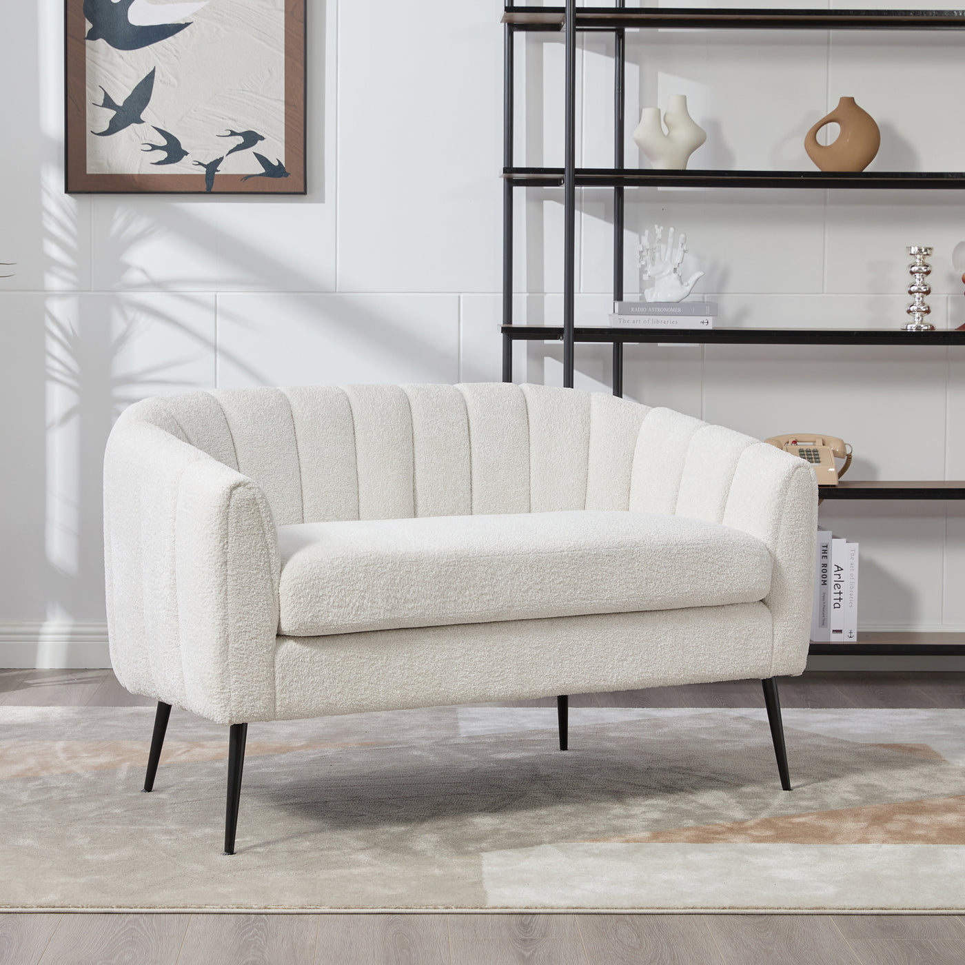 50" Upholstered Chenille Mini Loveseat with Channel Tufted Back