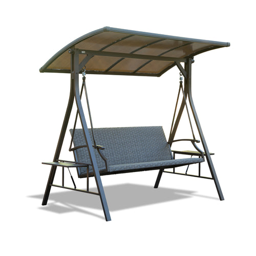 3-Seat Outdoor Porch Swing with Hardtop and Side Table