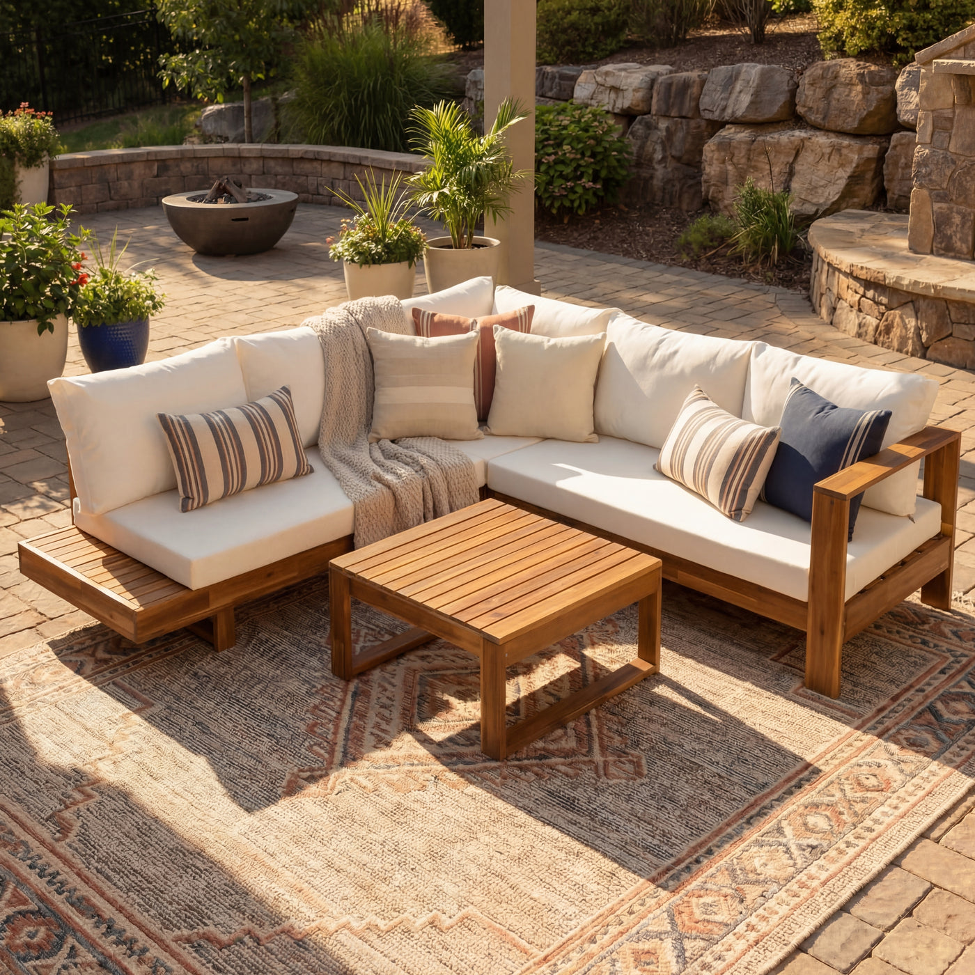 Outdoor Sectional Set Acacia Wood 4-Piece Teak
