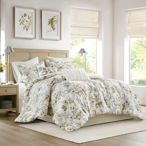 6PCS Cal King Cotton Sateen Print Oversized Comforter Set