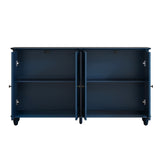 Blue Farmhouse Sideboard Buffet Cabinet, 4 Door Vintage Storage Credenza with De