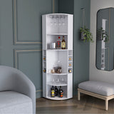 Oban Corner Bar Cabinet with Five Shelves and Eight Bottle Cubbies