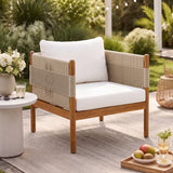 Acacia Wood Club Chair Diamond Rope Weave Teak Cushions