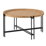 Farmhouse Round Coffee Table 32" x 18" Metal Legs Wood