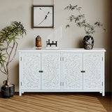 60" White Rustic Wood Sideboard Cabinet with 4 Doors