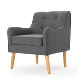 Accent Chair Mid-Century Charcoal Fabric Tufted Back Wood Legs 25x30x31 In