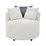 Barrel Accent Chair - Plush Corduroy - Off-White with Wheels