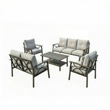 5 Piece Outdoor Patio Set Steel Seats 7 Gray