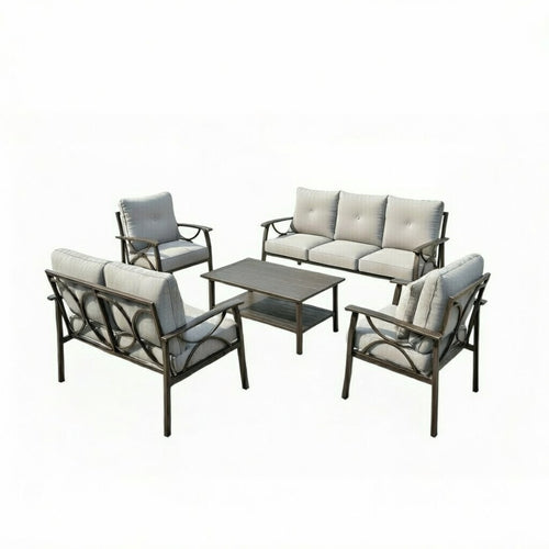 5 Piece Outdoor Patio Set Steel Seats 7 Gray