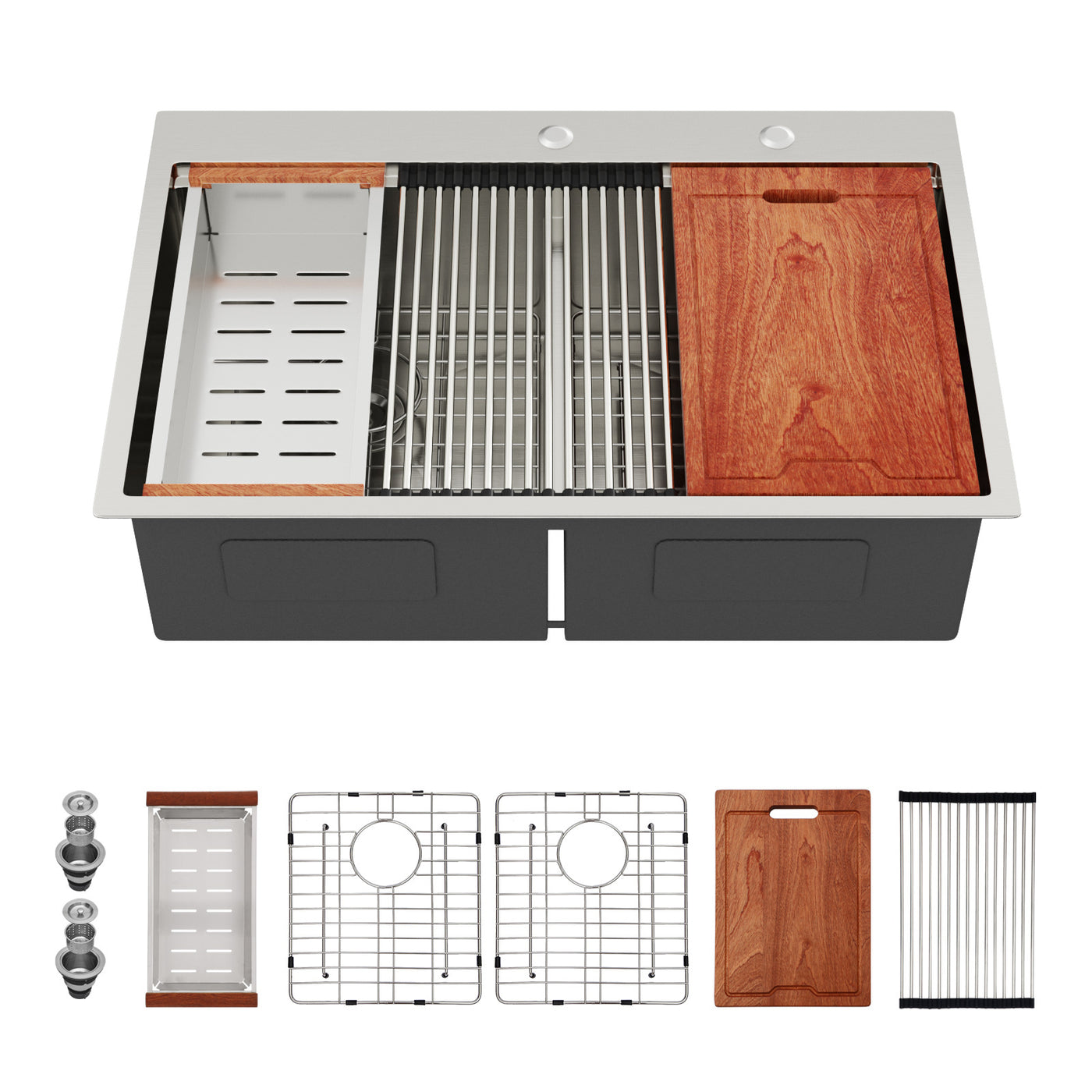 Double Bowl Topmount Drop-In Kitchen Sink 33x22x10 Stainless Steel