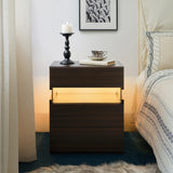 LED Nightstand 3 Drawer Dresser Bedroom End Table Walnut