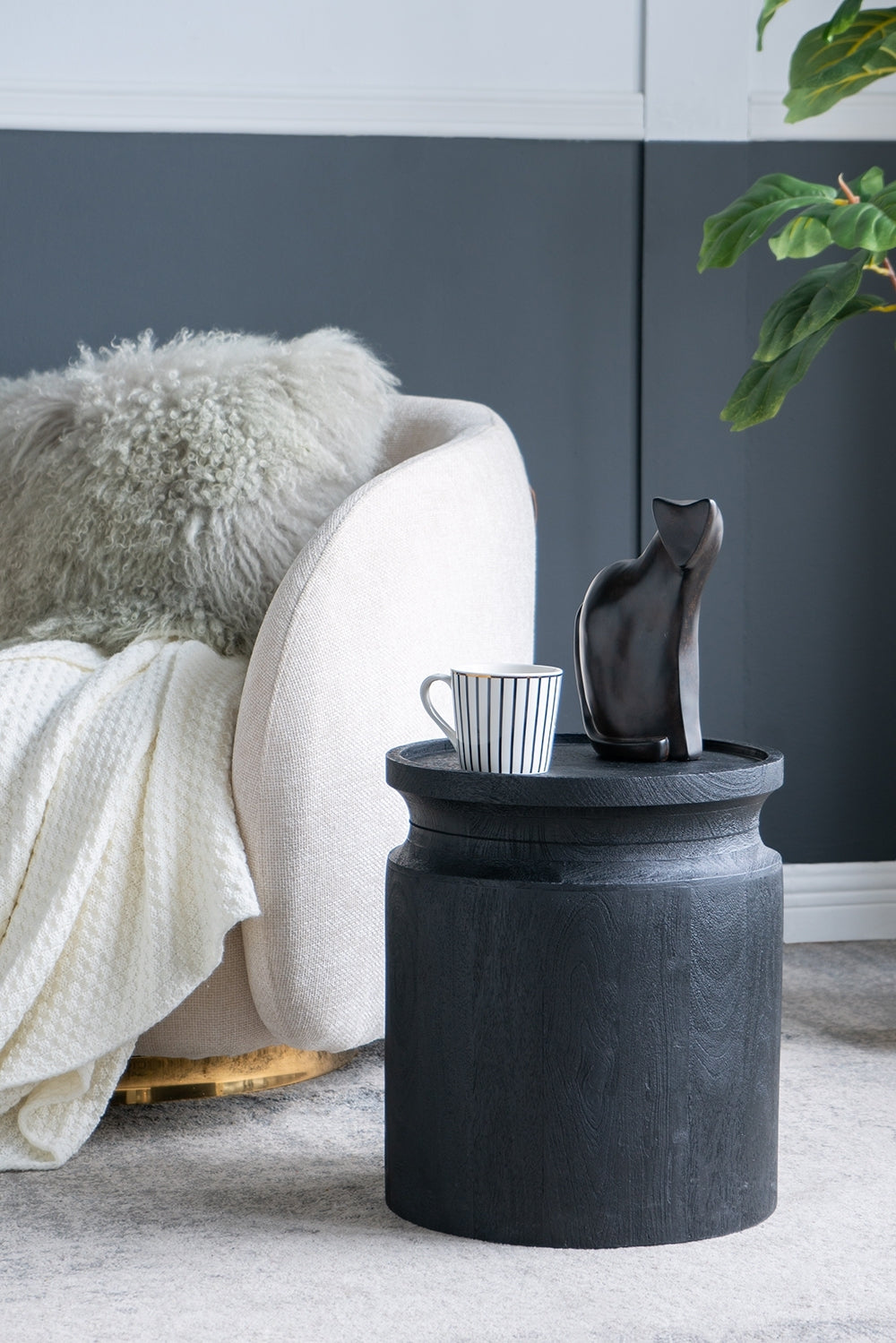 Black Wooden Cylinder Side Table 14x16