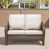 49.6' PE Wicker Rattan Outdoor Loveseat with Beige Cushions