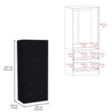 Black Armoire with Double Doors, 2 Drawers, Hanging Rod
