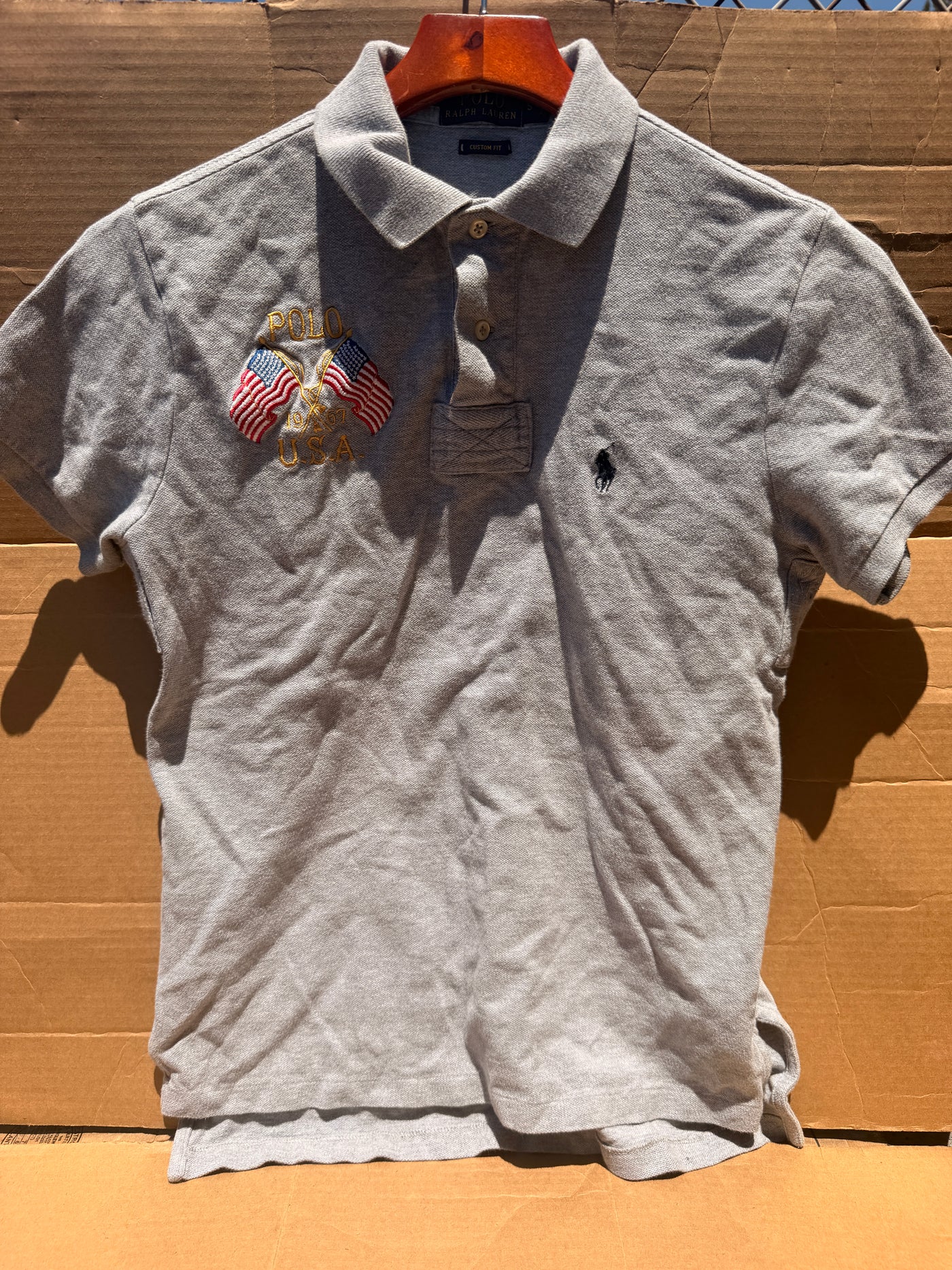 Polo Ralph Lauren Custom Fit USA Country Edition Polo Shirt - Heather Grey - Size S