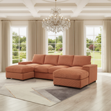 122" U-Shaped Corduroy Sectional Sofa Sleeper, Orange