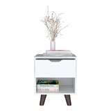 Modern Wood Nightstand with Drawer and Open Storage Shelf