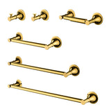 Bathroom Hardware Set - 6 Piece - Brass - Wall Mount Towel Rack