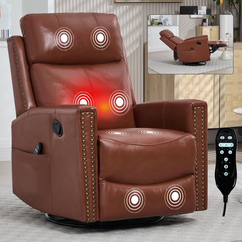 Red Leather Heat Massage Manual Recliner Chair