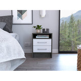 Nightstand with Two Drawers and Cabinet, Smokey Oak/White