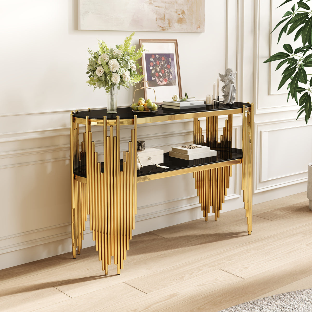 Oval Stainless Steel Console Table Black/Gold