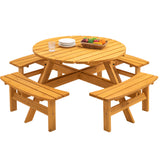 Outdoor Picnic Table Round Fir Wood 8-Person 43 In Umbrella Hole
