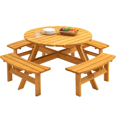Outdoor Picnic Table Round Fir Wood 8-Person 43 In Umbrella Hole
