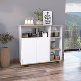 Paprika Kitchen Cart 4 Shelves Double Door Cabinet Light Oak White