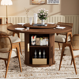 Round Engineered Wood Dining Table with Storage Walnut 55"