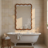 Yellowish Brown 24'x36' Wavy Rectangle Solid Wood Frame Decorative Mirror,For Be