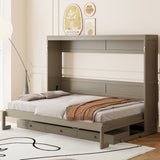 Queen Size Wall Murphy Bed with Storage, Foldable Cabinet Bed with Vanity Desk, Center Mirror & 2 Side Drawers, Distressed Gray(OLD SKU:LP000766AAE)