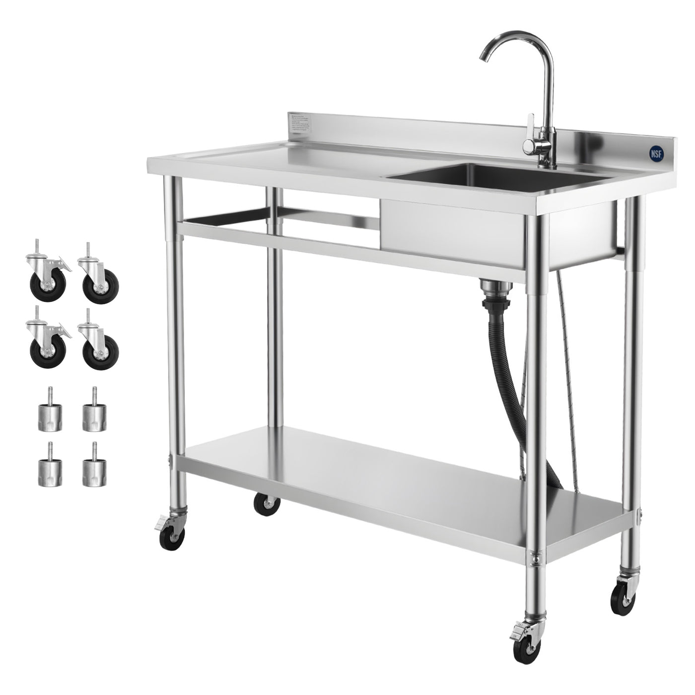 Stainless Steel Rolling Utility Sink with Faucet 47.2x19.7x41.5