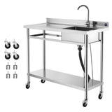 Stainless Steel Rolling Utility Sink with Faucet 47.2x19.7x41.5