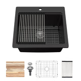 Quartz Bar Sink - 21" x 20" x 9-5/8" Black granite composite Workstation