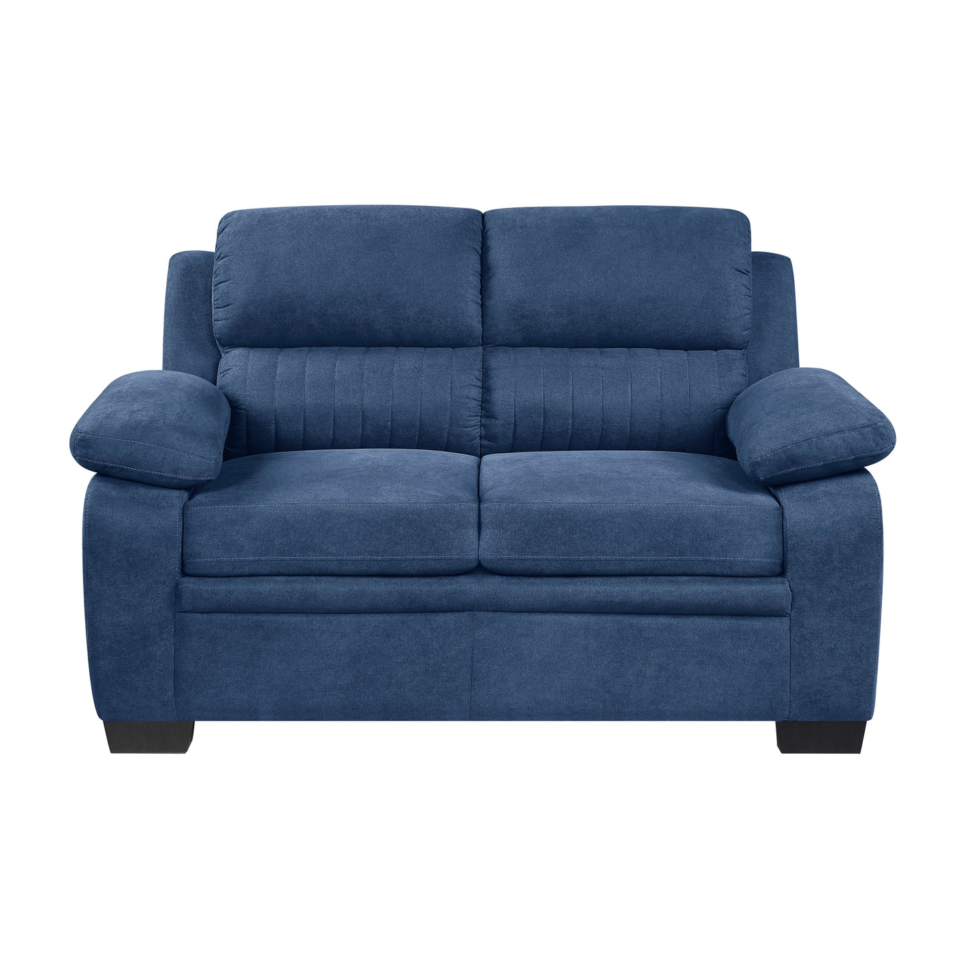 Blue Modern Loveseat Plush Seating Channel Tufted Solid Wood