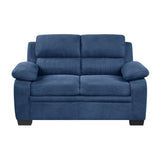 Blue Modern Loveseat Plush Seating Channel Tufted Solid Wood
