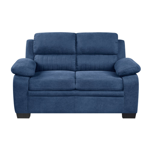 Blue Modern Loveseat Plush Seating Channel Tufted Solid Wood