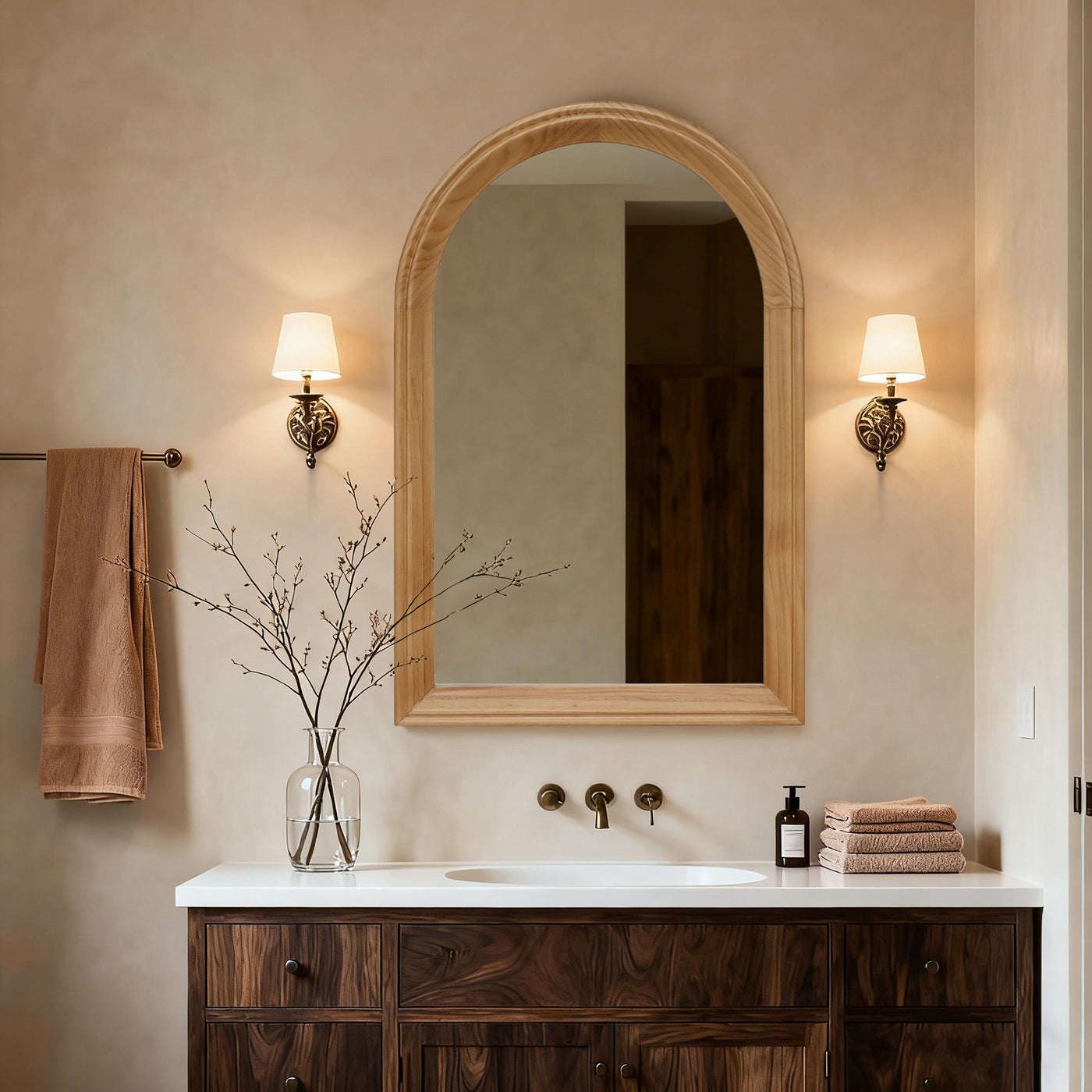 Arched Wood Framed Wall Mirror 35.43"H x 23.62"W Oak