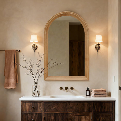 Arched Wood Framed Wall Mirror 35.43"H x 23.62"W Oak