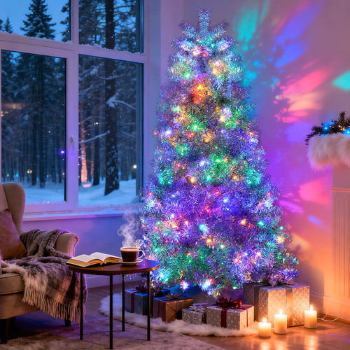 6ft Silver Pre-Lit Artificial Christmas Tree 300 LED Lights