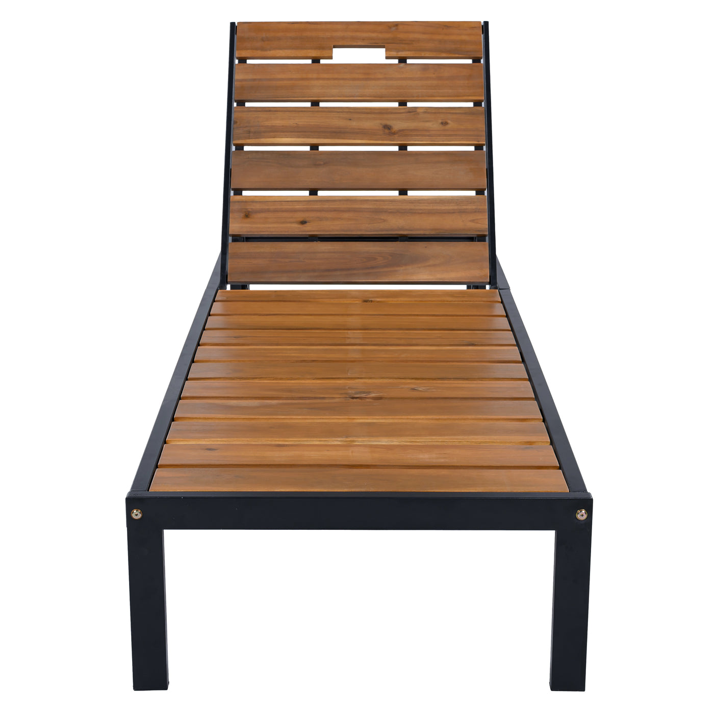 Outdoor Chaise Lounges Pool Lounge Chairs with Adjustable Backrest, Black+Natural Acacia Wood and Powder-Coated Steel Frame, 78.7'W x 25.8'D x 36.4'H