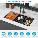 Double Bowl (60/40) Undermount Kitchen Sink- 36"x19"x10" Gunmetal Black 16 Gauge