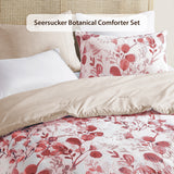 Comforter Set 3-Piece - Reversible Floral Seersucker, Pink, Full/Queen